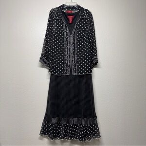 Signature by Sangria Black Dress with White Polka Dot Jacket